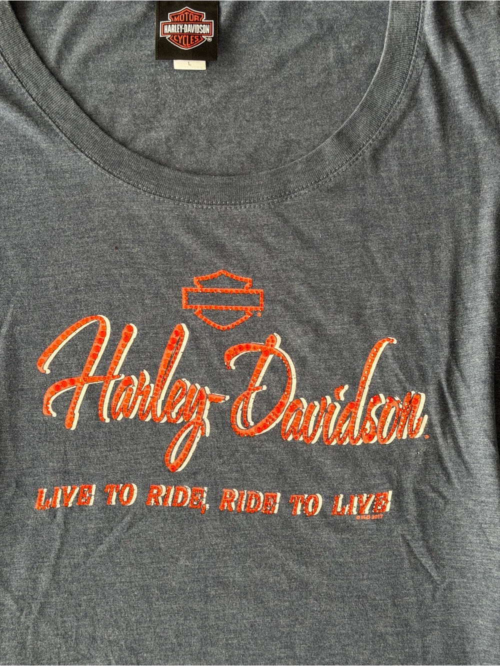 Harley-Davidson Charcoal Tee with Orange Studded Script - Picture 4 of 7